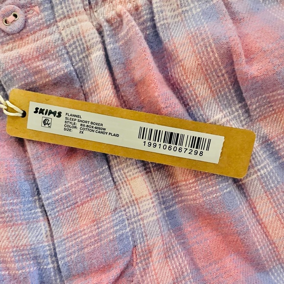 SKIMS Flannel Sleep Short Boxer in Cotton Candy Plaid - Picture 8 of 8